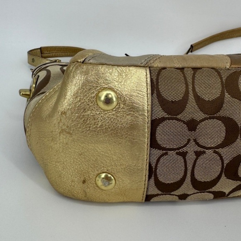 Coach Patchwork Signature Metallic Gold Brown Tote Shoulder Bag F14004 Boho Y2K - Picture 11 of 16